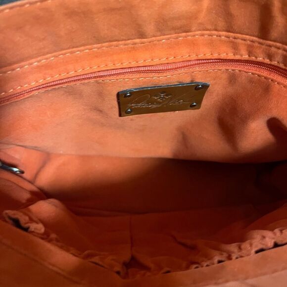 NWOT Patricia Nash “Broncos” Leather Zorita Tool Vibrant Orange Embossed Satchel - Picture 10 of 15